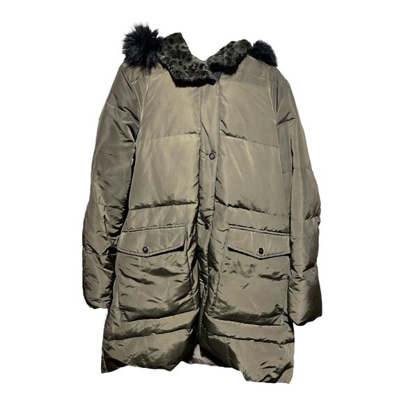 Kenneth‎ Cole Olive Green with Hood Black Fur Accent Womens Coat - Picture 1 of 5